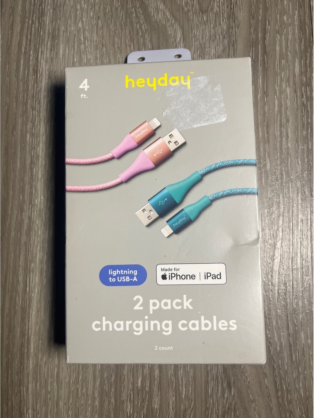 4ft Charging Cables iphone ipad 2 Pk Lightning to USB-A Fast Charging heyday NEW